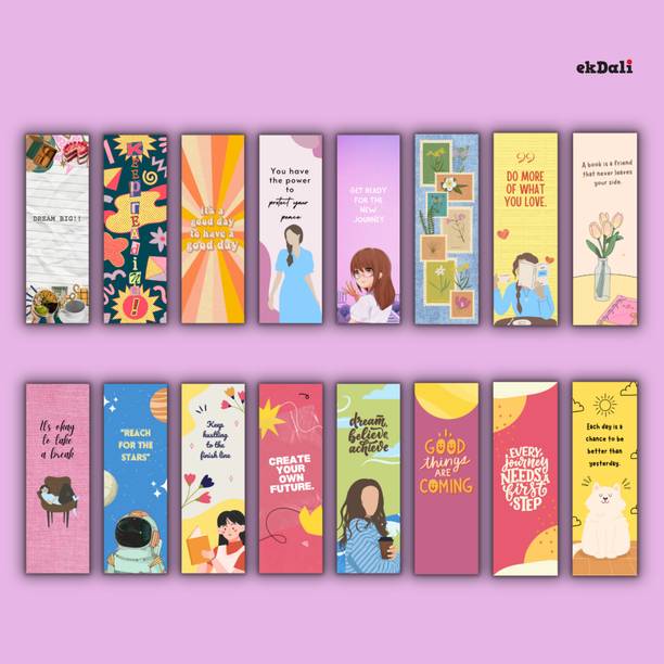 Set of 16 Bright Inspirational Bookmarks – 2x6” – 350 GSM Thick Paper – Modern & Inspiring for Readers, Women & Teens Paper Print
