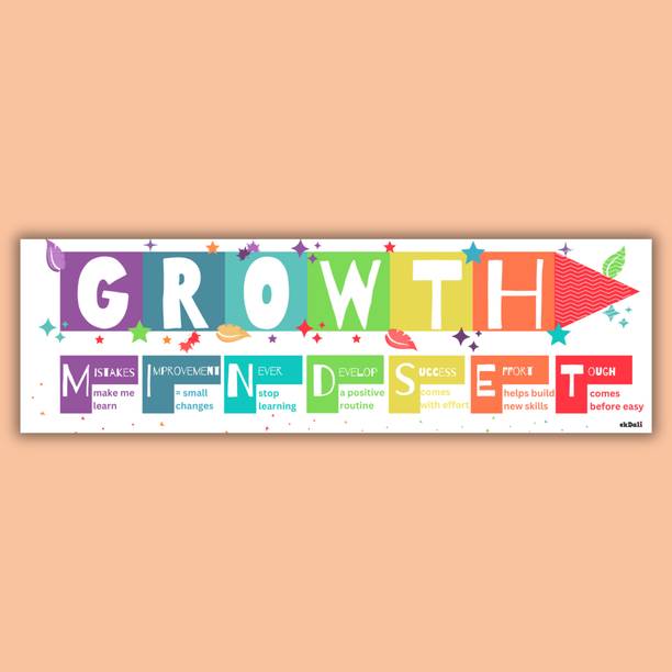 Inspire and Grow: The Kids’ Growth Mindset Guide - large Banner - 13 x 36 inches, rolled banner suitable for kids room, nursery, classroom Paper Print