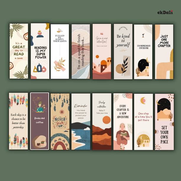 16 Boho Design Bookmarks – 2x6 Inches – 350 GSM Thick Paper – Minimalist Book Lover Gifts for Women, Men, and Teens Paper Print
