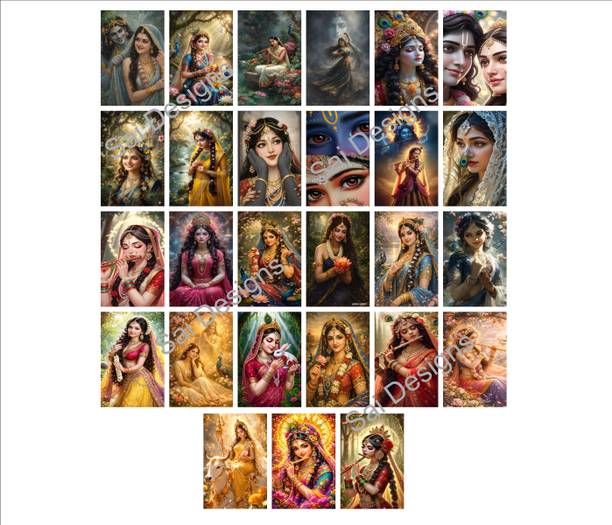 Pack of 27 Aesthetic Shree Radha Rani Wall Collage Kit Posters | Posters for Wall Decoration | Wall Art For Bedroom, Office, Living room, (6 inch X 4 inch) Vinyl