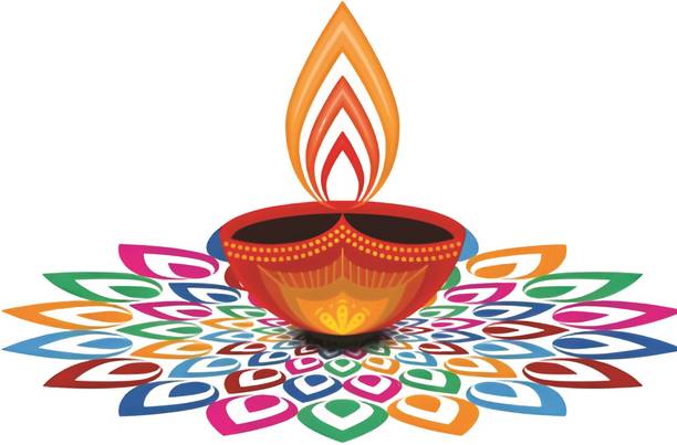 Rc Decor Diwali Diya Decoration Wall Sticker For Living Room Bedroom Office (Size- 30Cm X 35Cm) Vinyl