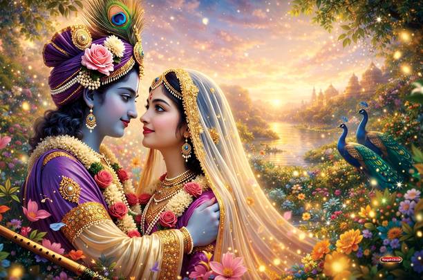 Radha Krishna Divine Beauty Premium Self-Adhesive Poster Sticker (18 x 12 Inches) – Waterproof, Fade-Resistant Vinyl Wall Poster for Living Room, Bedroom & Pooja Room Décor | HD Artwork Print, Easy Peel & Stick, Long-Lasting | Spiritual Gift & Home Decoration. Design-16 Vinyl