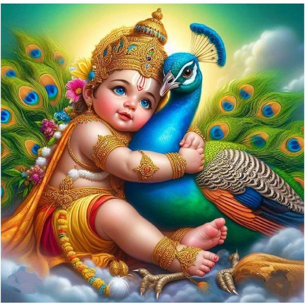 Rc Decor Bal Karthik With Peacock God Wall Poster For Pooja Room, Living Room, Kids Room (Size - 45Cm X 45Cm) 3D Poster