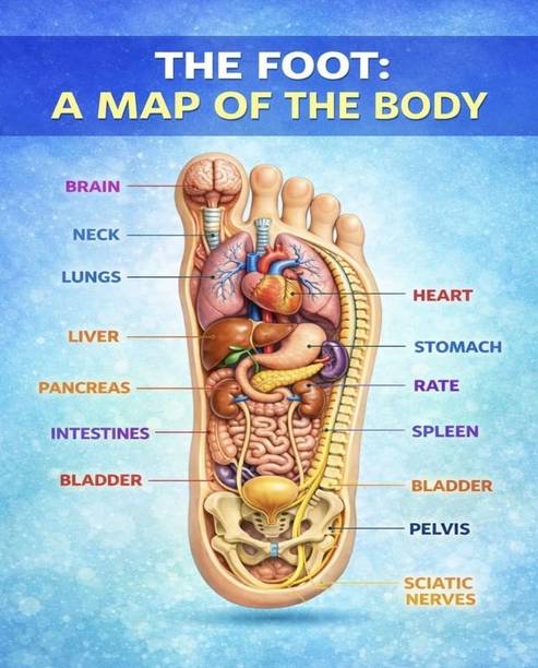 Human Foot Reflexology Chart Poster | The Foot – A Map of the Body | Educational Anatomy Wall Poster 12x18 inch for Clinic, Study & Home Décor Paper Print