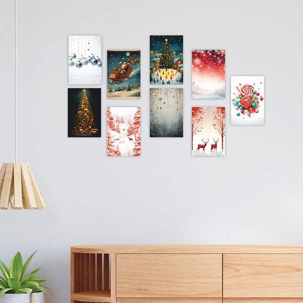 Beautiful Christmas Theme Printed Set of 9 Asthetic Art Collage Kit Wall Poster_359 Paper Print
