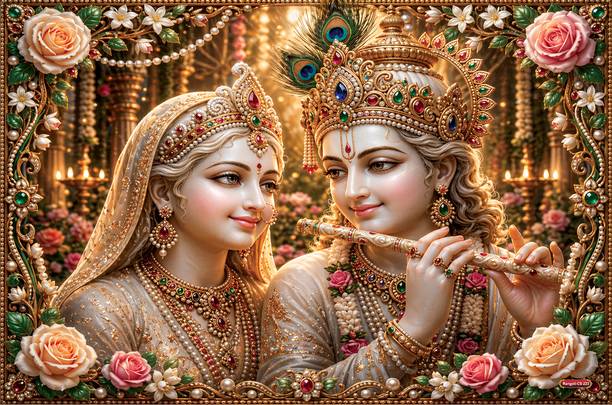 Radha Krishna Premium Self-Adhesive Poster Sticker (18 x 12 Inches) – Waterproof Vinyl Wall Poster for Living Room, Bedroom & Mandir Décor | Print, Easy to Apply & Remove | Spiritual Home Decoration Gift. Design-1 Vinyl