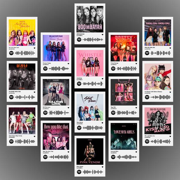 Black Pink Poster | Blackpink Songs Mini Photocards Kit (Set of 16) | Black Pink's Pink Venom, How you like that, Lovesick Girls Songs Size (8 x 6 cm) Posters for Phone Accessories, Bedroom, Office Photographic Paper