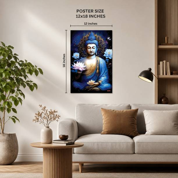 Gautam Buddha Self Adhesive Wall Poster 12x18 Inch Spiritual Wall Decor for Living Room Bedroom Office Meditation Room Zen Buddha Artwork Vinyl