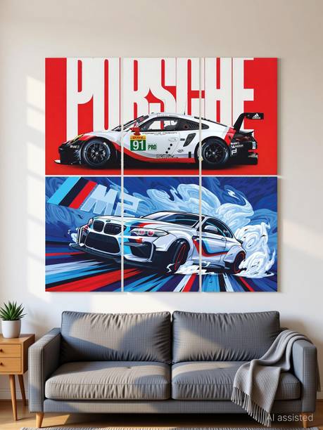 Set of 6 Racing Car Wall Poster, Split sport car posters - 8x12 inch (A4 Size-300GSM) Included Glue dots Wall Decor Posters Wall Art For Bedroom, Living room, Office, Dining Room-Cardstock Paper Print Photographic Paper