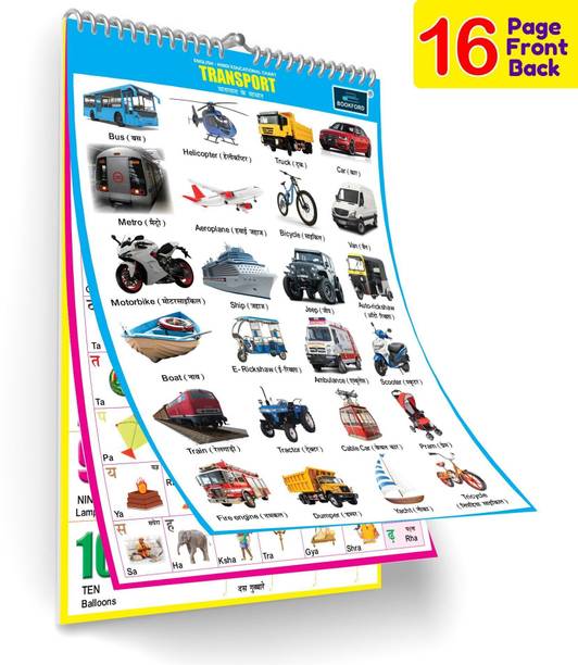 16 in 1 Transport Educational Chart For Kids - Children Spiral Wall Picture Chart with Big Fonts and Realistic Pictures Paper Print