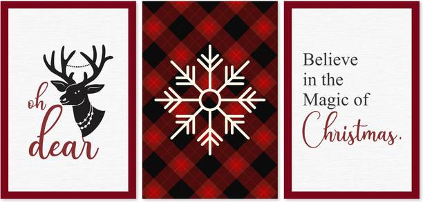 Christmas Wall Art Poster | 12×18 Inch | Premium Holiday Decoration for Living Room, Bedroom & Office | Merry Christmas Quote & Festive Snow Design Pack of 3 Photographic Paper