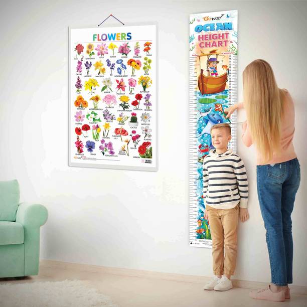 Flowers and OCEAN HEIGHT CHART | Set of 2 chart |Discovering the World of Flowers & Height Chart Combo Paper Print