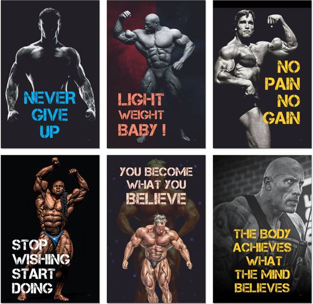 Gym posters for Wall (12 x 18, 300 GSM), Poster for Gym Motivation, Workout Poster for Gym, Exercise Posters, Bodybuilders Posters, Fitness Center Posters (Jumbo Pack 6 Posters (No. 59 to 64)) Paper Print