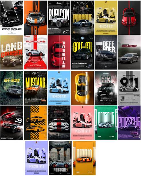 Pack of 27 Car Aesthetic Wall Collage Kit Posters | Posters for Wall Decoration | Wall Art For Bedroom, Office, Living room, Dorm room Photographic Paper -Gifting ideas- Photographic Paper