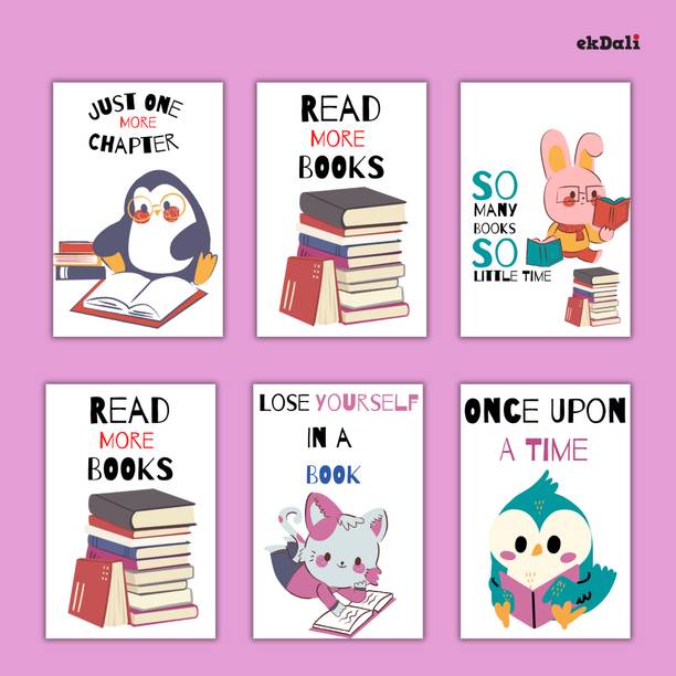 A5 Set of 6 Animal Posters for Kids Who Love Books and Animals Paper Print