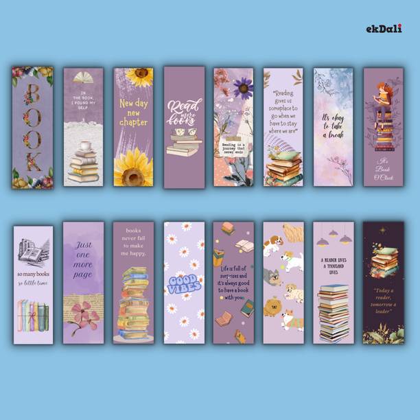 Set of 16 Vintage Purple Bookmarks – 2x6” – 350 GSM Thick Paper – Modern & Durable for Readers, Women & Teens Paper Print