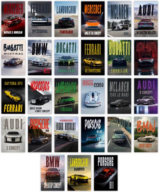 Pack of 27 Cars Aesthetic Wall Collage Kit Posters | Posters for Wall Decoration | Wall Art For Bedroom, Office, Living room, Dorm room Photographic Paper