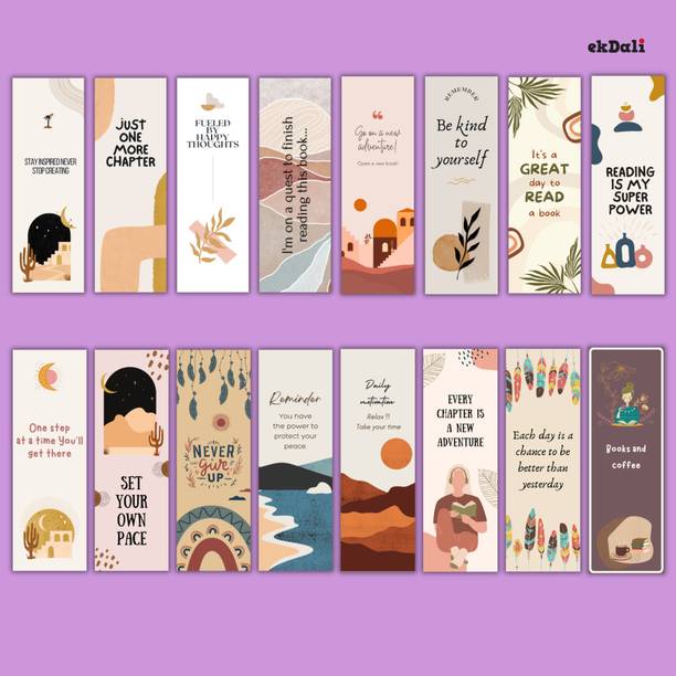 Boho Bookmarks for Readers – Set of 16 – Premium 350 GSM Thick Paper – 2x6" Durable & Trendy Bookmarks for Reading Fans Paper Print