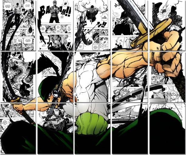 Zoro Manga Collage Poster Set - Set of 15, 210 mm x 297 mm, Premium-Quality Posters, 300 GSM Paper, One Piece Posters For Anime Fans (Zoro Manga 1) Paper Print