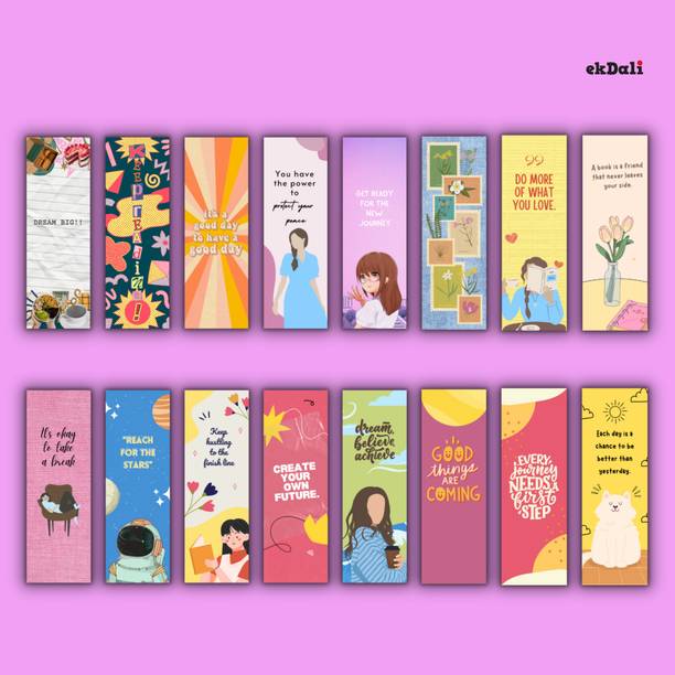 Set of 16 Bright Inspirational Bookmarks – 2x6” – 350 GSM Thick Paper – Modern & Inspiring for Readers, Women & Teens Paper Print