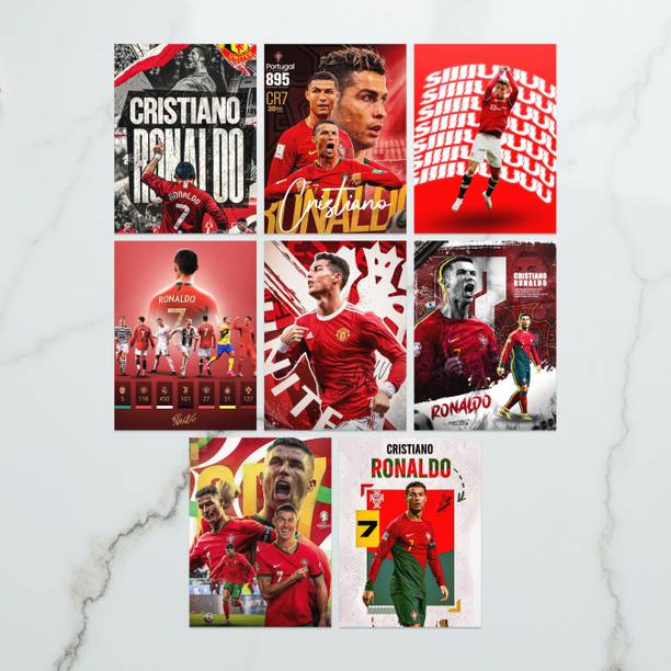 Cristiano Ronaldo Poster Set of 8 – 9x12 Inch High-Quality Soccer Wall Art Prints | HD Frameless Football Posters on 350 GSM Paper | Bedroom, Gym, Office Decor for Fans & Collectors Fine Art Print