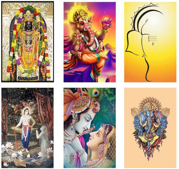 Hindu Religious Posters Combo Pack of 6 - Paper Printed (12 inch X 18 inch each, Rolled) for Home, Room & Office Paper Print