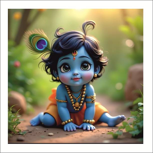 VinishaCrafts Blue Bal Krishna Wall Poster For ,Office,Bedroom,Living Room (Size -41 Cm X 41 cm) Vinyl