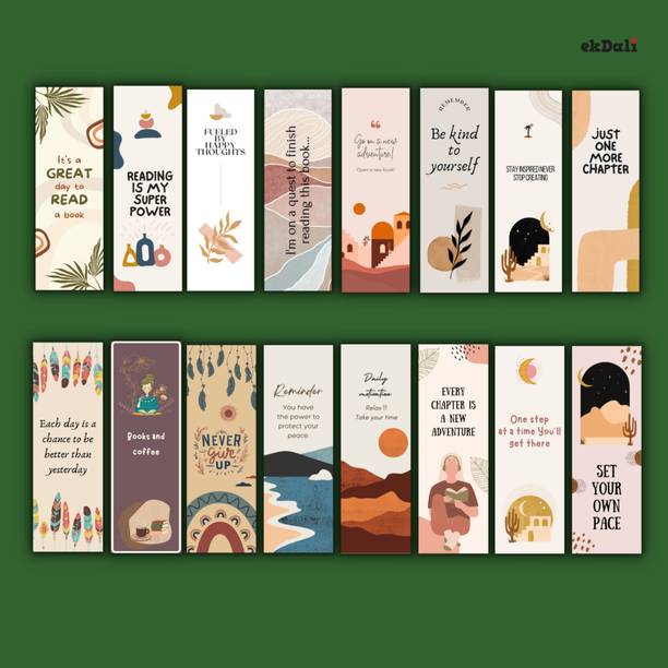 16 Boho Design Bookmarks – 2x6 Inches – 350 GSM Thick Paper – Vintage Book Lover Gifts for Women, Men, and Teens Paper Print
