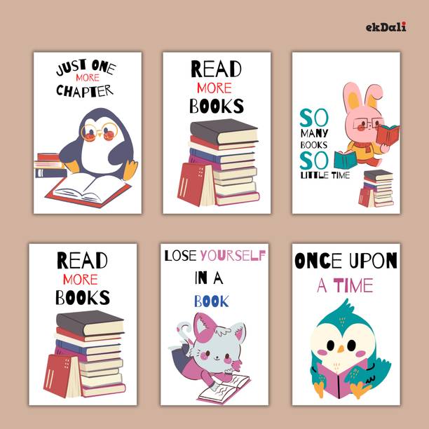 Fun Book Lover Animal Posters for Kids – 6-Pack Paper Print