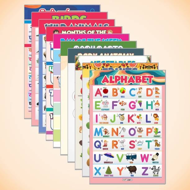 Early Learning Educational Charts - Educational Charts for Kids - Alphabets, Numbers, Fruits, Birds, Animals, Vegetables Charts for Kids Paper Print