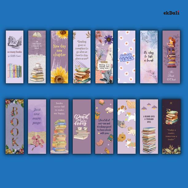 Purple Bookmarks – Set of 16 – 2x6 Inches – Durable 350 GSM Thick Paper – Cute & Vintage Bookmarks for Readers Paper Print