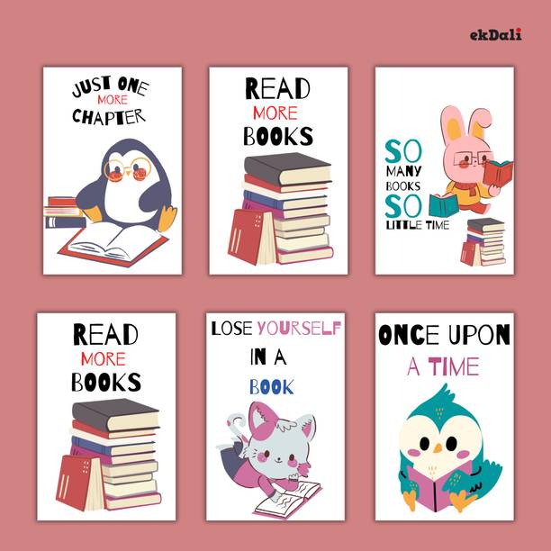 A5 Set of 6 Playful Animal Book Posters for Kids Paper Print