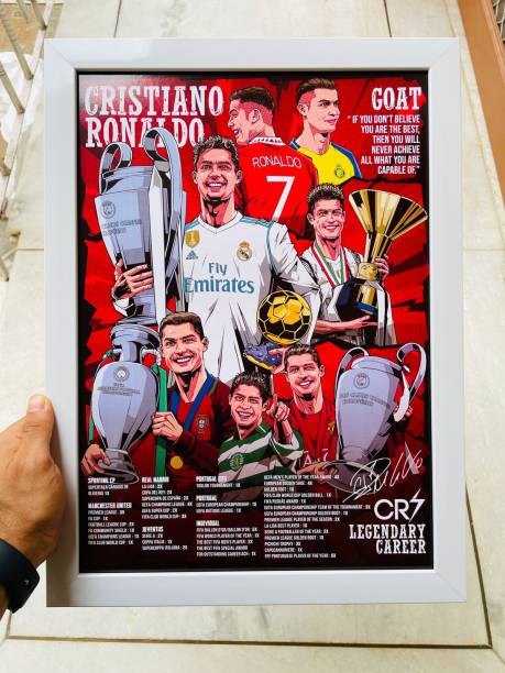 Cristiano Ronaldo Legendary Career BLACK A4 Framed Poster For Gifting/For Room Decor/For Football Fans Fine Art Print