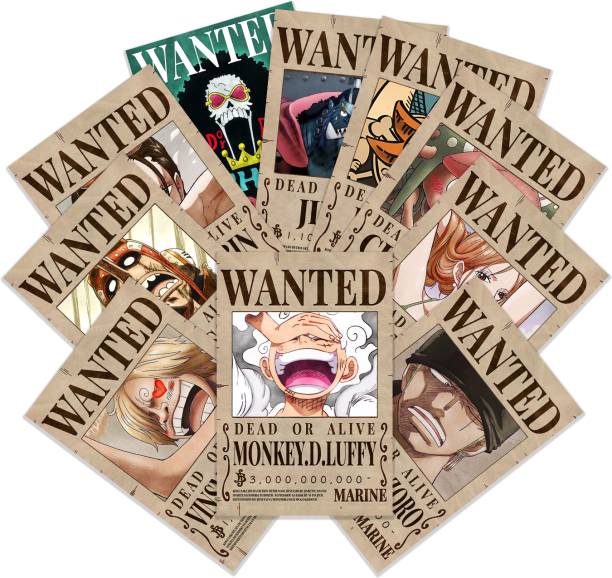 One Piece Straw Hat Pirates Wanted Poster Luffy Gear 5 (Pack of 10) - HD Quality, Free Stickers, Double-Sided Tape Photographic Paper