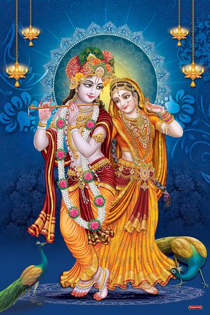 Radha Krishna Self-Adhesive Poster 12x18 Inch | Divine Love Spiritual Wall Decor | Peel & Stick Hindu Religious Poster for Home Temple Living Room Bedroom Vinyl