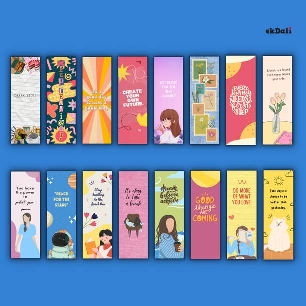 Set of 16 Bright Inspirational Bookmarks – 2x6” – 350 GSM Thick Paper – Modern & Inspiring for Readers, Women & Teens Paper Print