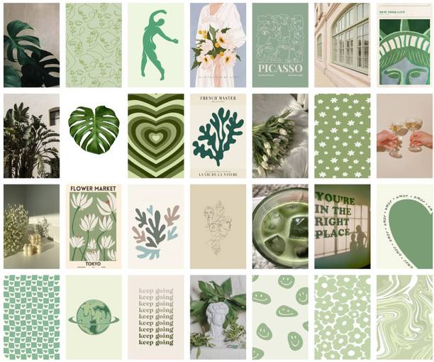 Pack of 30 Green Tea Aesthetic Wall Collage Kit Wall Decor -SMALL A6 Paper Print
