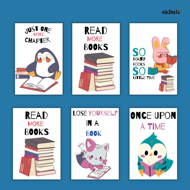 A5 Set of 6 Fun Animal Book Posters for Children’s Rooms Paper Print