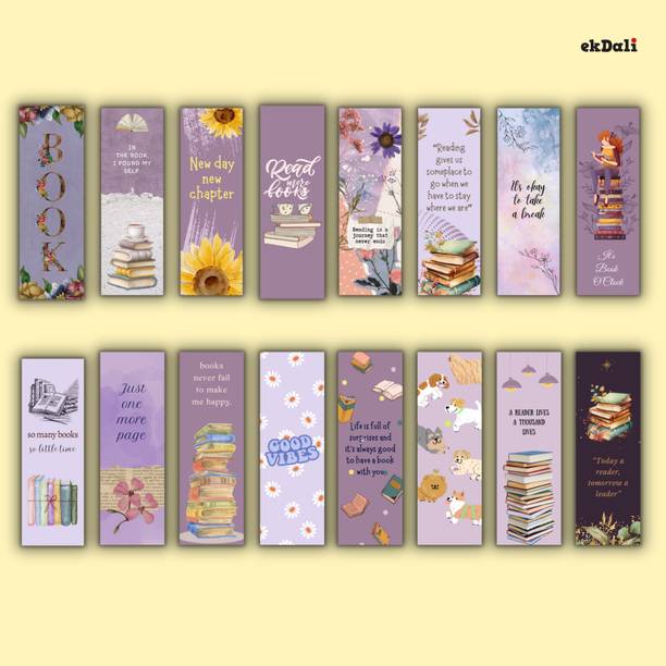 Bookworms Purple Bookmark Set – 16 Unique Designs – Thick 350 GSM Paper – 2x6 Inches – Minimalist & Long-Lasting Paper Print