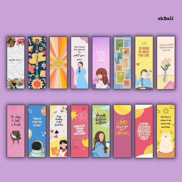 Set of 16 Bright Inspirational Bookmarks – 2x6” – 350 GSM Thick Paper – Modern & Inspiring for Readers, Women & Teens Paper Print
