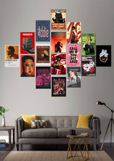 The Weeknd, Dua Lipa and Billie Eilish Aesthetic Collage Kit: 16 Pack of Posters Photographic Paper