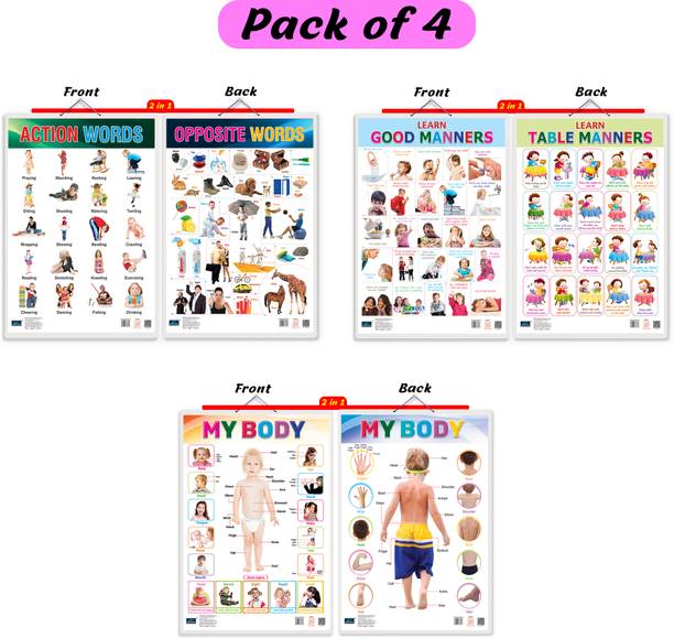 Action Words, Good Manners and Body Early Learning Educational Big Chart( Set of 3) for Kids -Non-Tearable and Waterproof, Double Sided Laminated-Perfect for Preschooler Paper Print