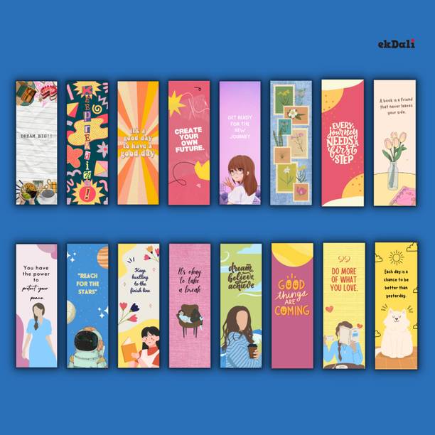 Readers Bright Bookmark Set – 16 Unique Designs – Thick 350 GSM Paper – 2x6 Inches – Vintage & Encouraging Messages Paper Print