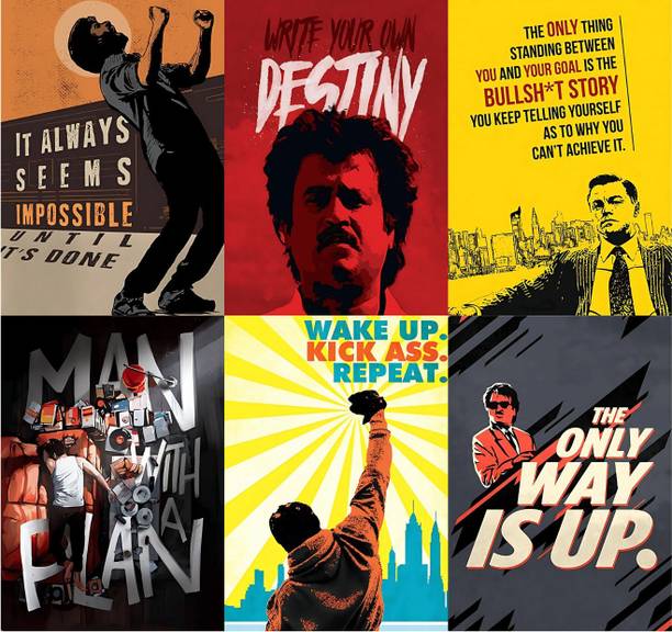 Movie Motivational Quotes Posters | Pack of 6 | A4 Size (21 x 29.7 cm) | 300 GSM HD Waterproof Wall Poster for Home, Office & Gym Photographic Paper