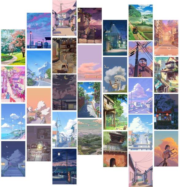 Pack of 30 Anime Scenery Aesthetic Wall Collage Kit Wall Decor -SMALL A6 Paper Print