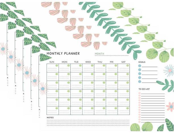 Floral Theme Monthly Planner Pack of 6 A3 Sheets for Productive Planning and Organizing Fine Art Print
