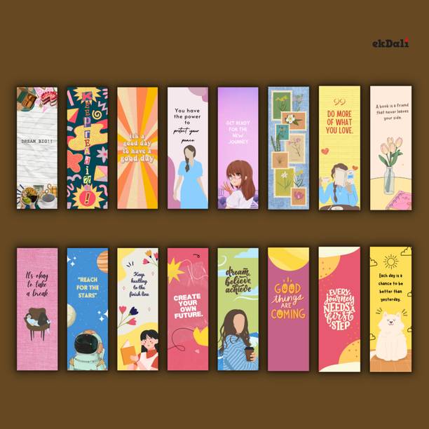 Readers Bright Bookmark Set – 16 Unique Designs – Thick 350 GSM Paper – 2x6 Inches – Vintage & Encouraging Messages Paper Print