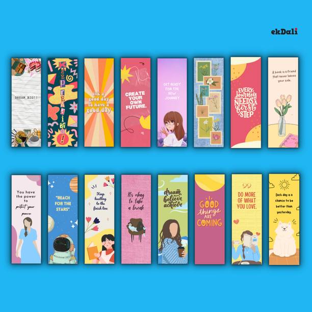 Set of 16 Bright Encouraging Bookmarks – 2x6” – 350 GSM Thick Paper – Trendy & Inspiring for Readers, Women & Teens Paper Print