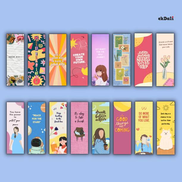 Readers Bright Bookmark Set – 16 Unique Designs – Thick 350 GSM Paper – 2x6 Inches – Vintage & Encouraging Messages Paper Print