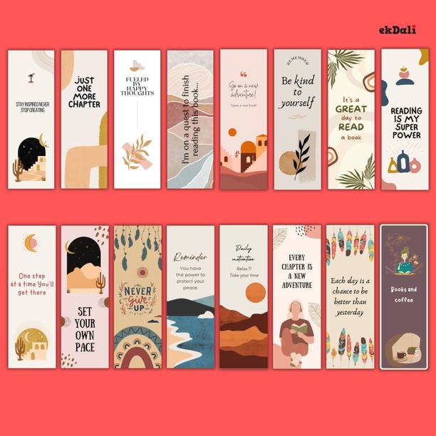 Readers Boho Bookmark Set – 16 Unique Designs – Thick 350 GSM Paper – 2x6 Inches – Vintage & Long-Lasting Paper Print
